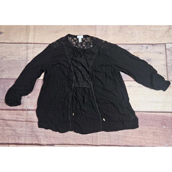 Ava & Viv Boho Tunic Top Black Plus Size 1X Blouse Lace Accents - Picture 1 of 7